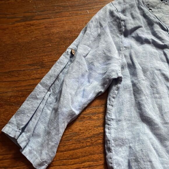 Lungo L'arno Women’s Blue Linen Embroidered Tunic Top - Picture 4 of 8